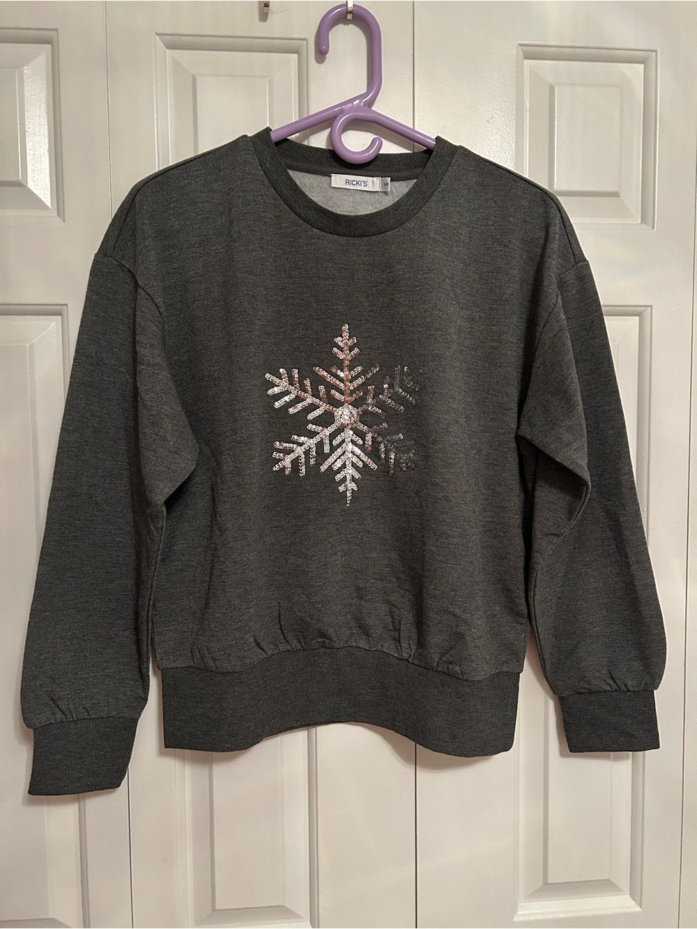 Ricki's Dark Gray Sweatshirt with Silver Sequin Snowflake